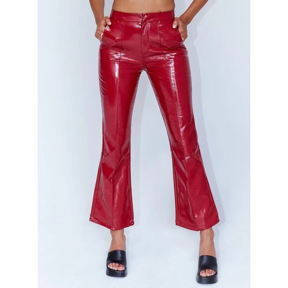 NEW Polly Princess Red Faux Madi Pu Vegan Patent Leather High Waist Pants Size 6 - Picture 2 of 13